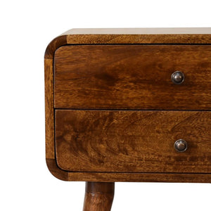 Rounded Two-Drawer Bedside Table | Solid Mango Wood | Chestnut Finish