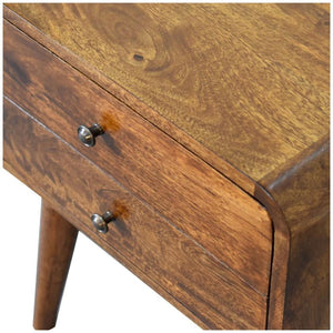 Rounded Two-Drawer Bedside Table | Solid Mango Wood | Chestnut Finish