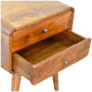 Rounded Two-Drawer Bedside Table | Solid Mango Wood | Chestnut Finish