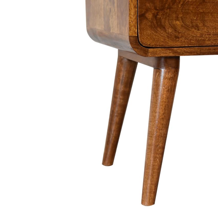Rounded Two-Drawer Bedside Table | Solid Mango Wood | Chestnut Finish