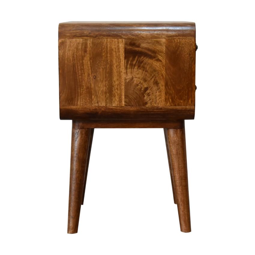 Rounded Two-Drawer Bedside Table | Solid Mango Wood | Chestnut Finish
