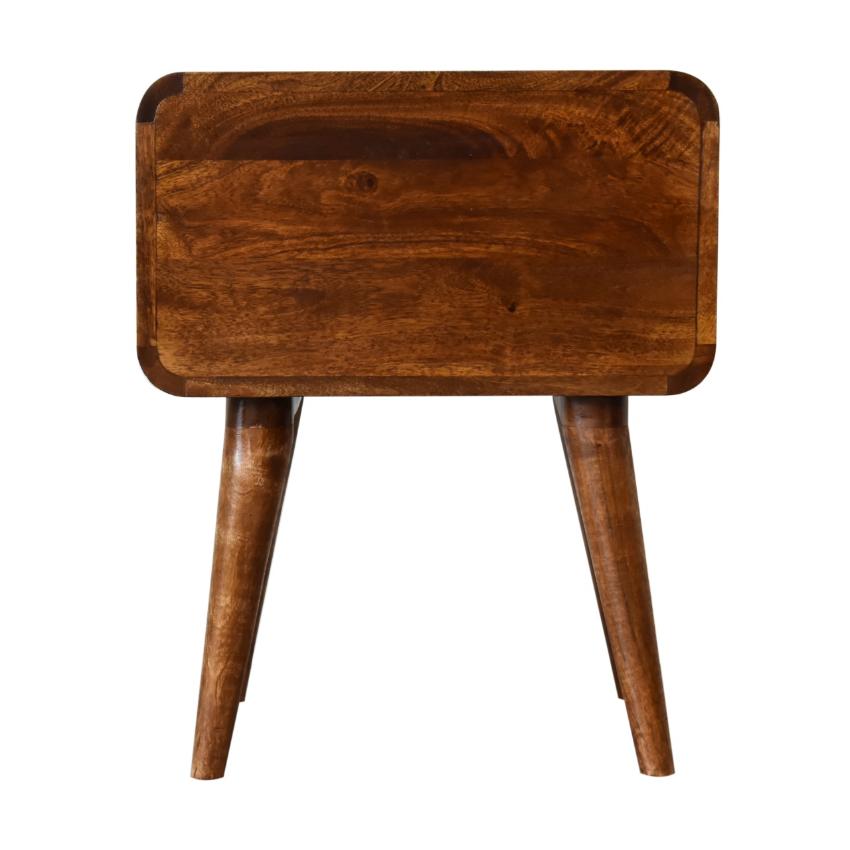 Rounded Two-Drawer Bedside Table | Solid Mango Wood | Chestnut Finish