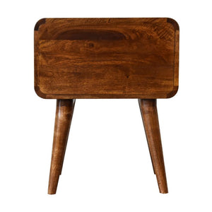 Rounded Two-Drawer Bedside Table | Solid Mango Wood | Chestnut Finish