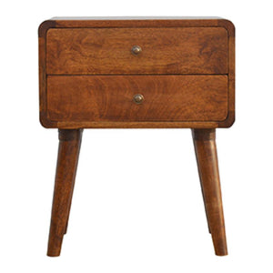 Rounded Two-Drawer Bedside Table | Solid Mango Wood | Chestnut Finish