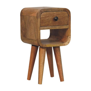 Rowan Extra Mini Bedside Table | Solid Mango Wood | Oak Finish | Drawer & Lower Shelf
