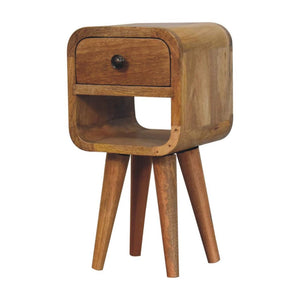 Rowan Extra Mini Bedside Table | Solid Mango Wood | Oak Finish | Drawer & Lower Shelf