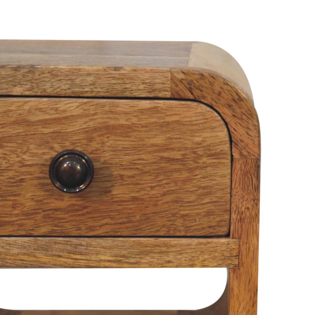 Rowan Extra Mini Bedside Table | Solid Mango Wood | Oak Finish | Drawer & Lower Shelf