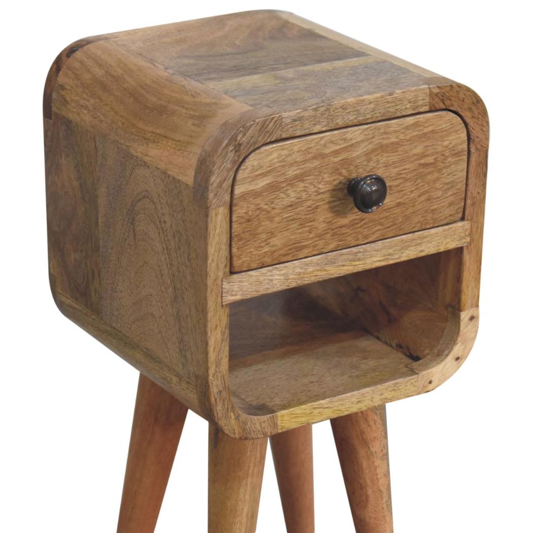 Rowan Extra Mini Bedside Table | Solid Mango Wood | Oak Finish | Drawer & Lower Shelf