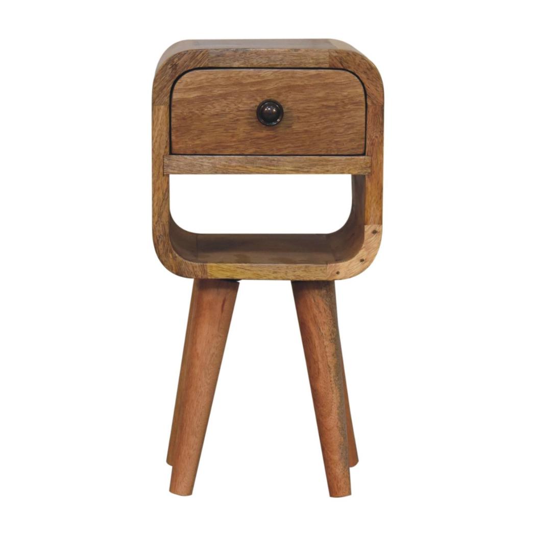 Rowan Extra Mini Bedside Table | Solid Mango Wood | Oak Finish | Drawer & Lower Shelf