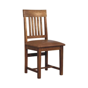 Rowan Slatted Dining Chair | Solid Mango Wood | Leather Seat | Amber Oak Finish