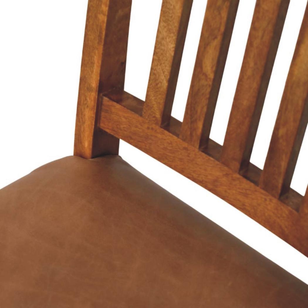 Rowan Slatted Dining Chair | Solid Mango Wood | Leather Seat | Amber Oak Finish