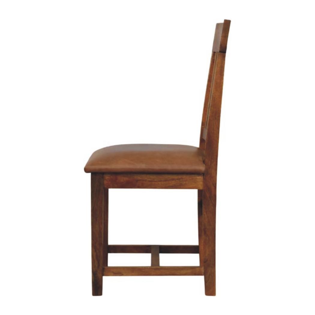 Rowan Slatted Dining Chair | Solid Mango Wood | Leather Seat | Amber Oak Finish