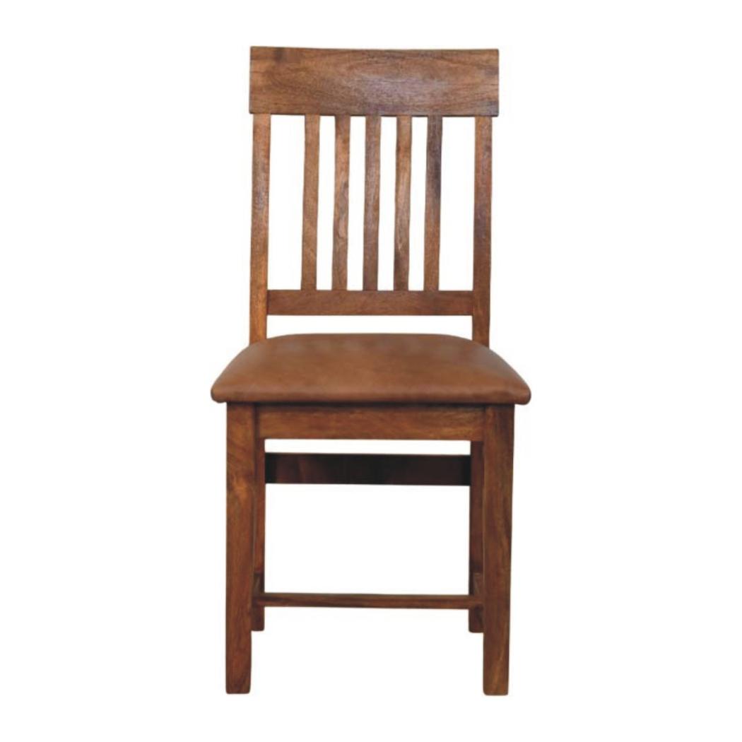 Rowan Slatted Dining Chair | Solid Mango Wood | Leather Seat | Amber Oak Finish