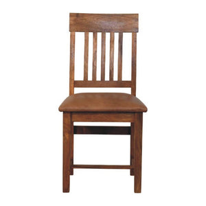 Rowan Slatted Dining Chair | Solid Mango Wood | Leather Seat | Amber Oak Finish