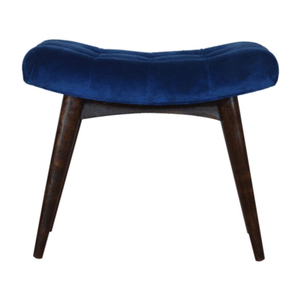 Royal Blue Cotton Velvet Bench | Upholstered Accent Seat | Bedroom & Hallway