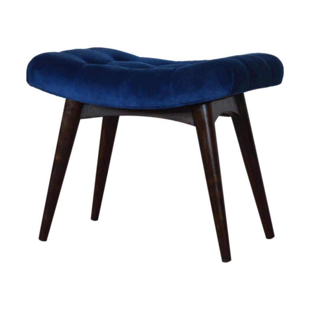 Royal Blue Cotton Velvet Bench | Upholstered Accent Seat | Bedroom & Hallway