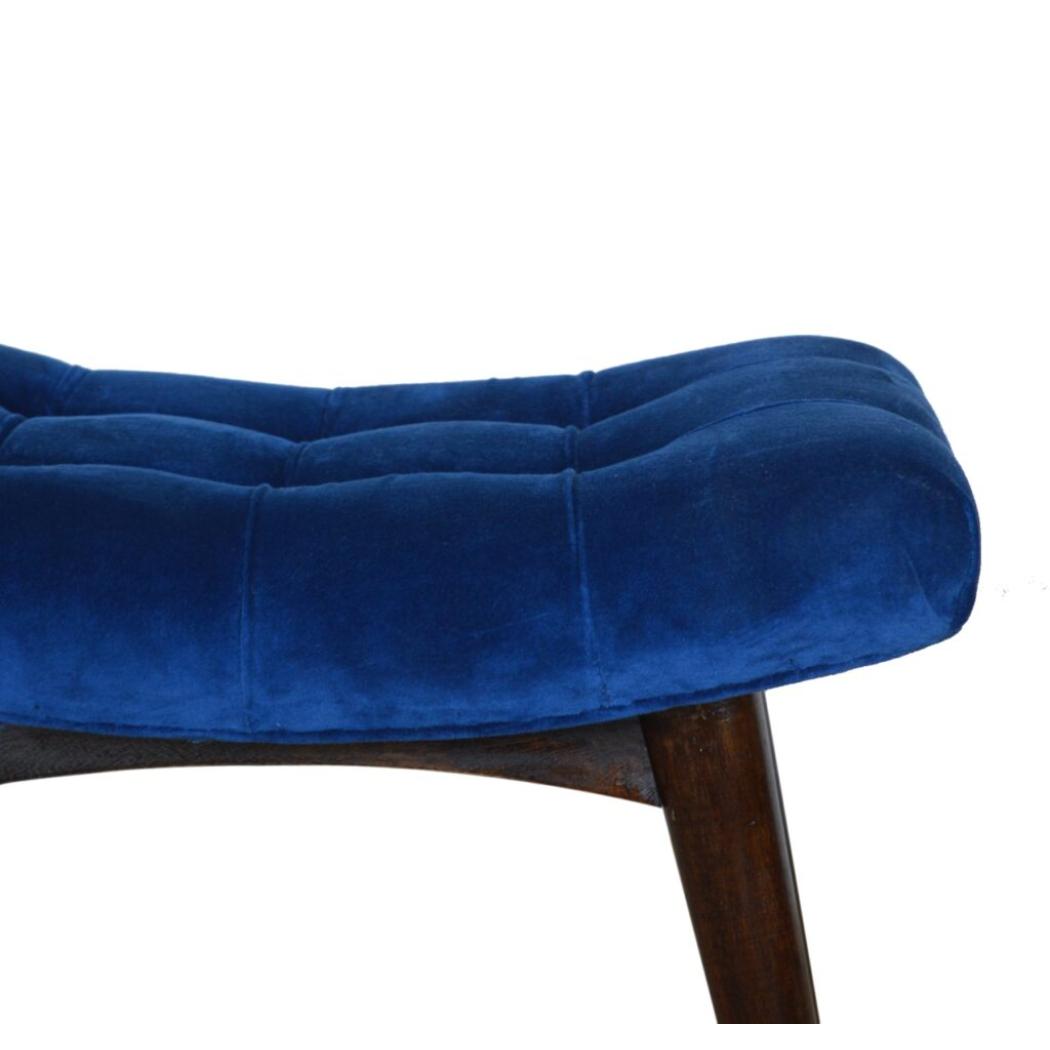 Royal Blue Cotton Velvet Bench | Upholstered Accent Seat | Bedroom & Hallway