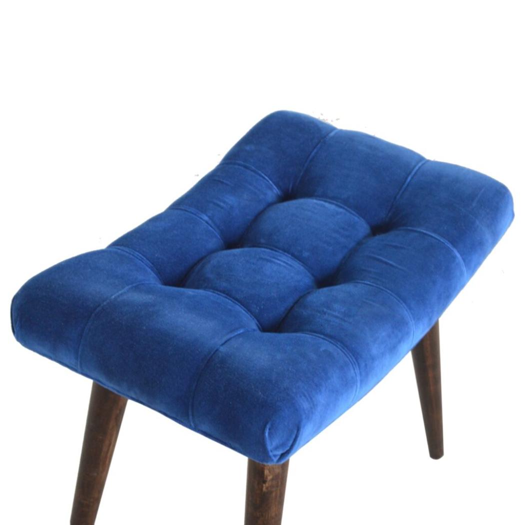 Royal Blue Cotton Velvet Bench | Upholstered Accent Seat | Bedroom & Hallway
