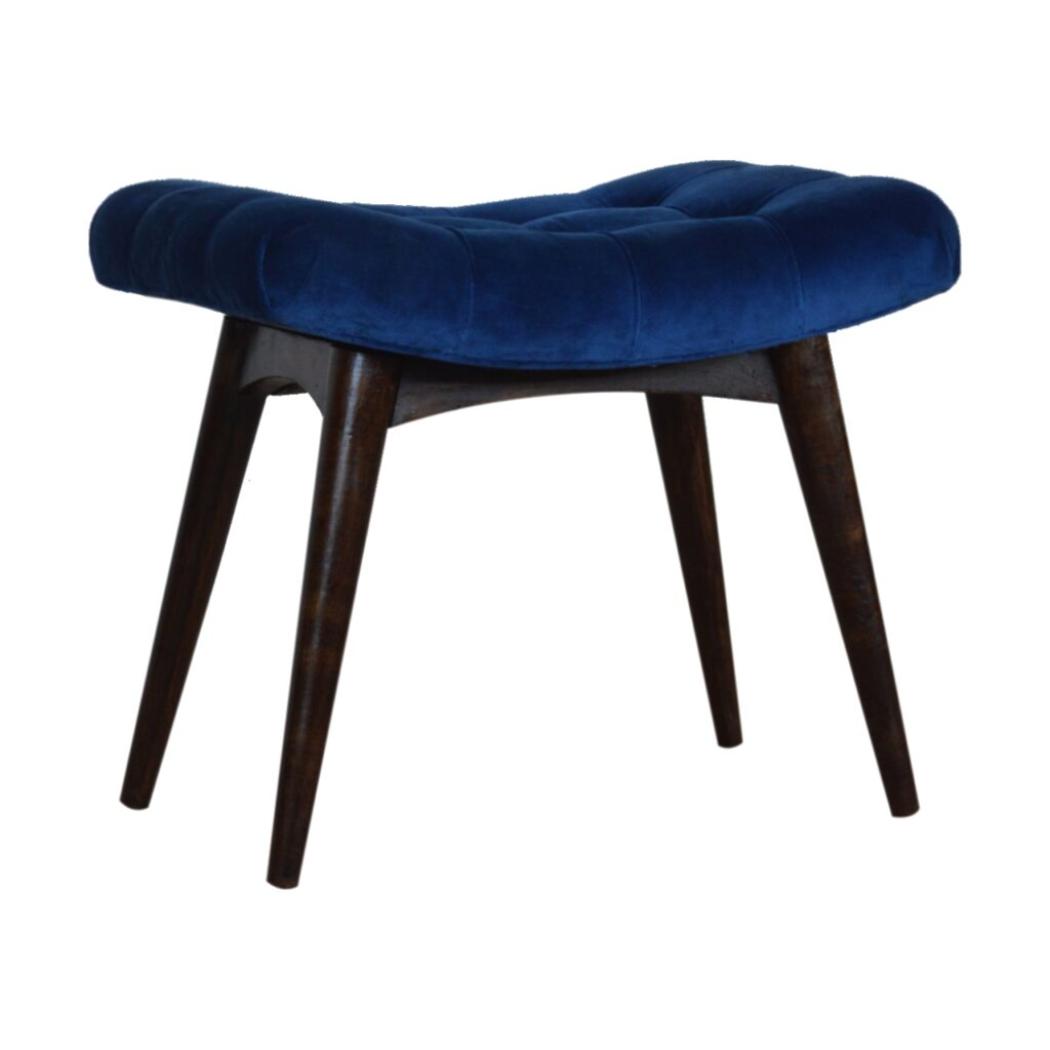 Royal Blue Cotton Velvet Bench | Upholstered Accent Seat | Bedroom & Hallway