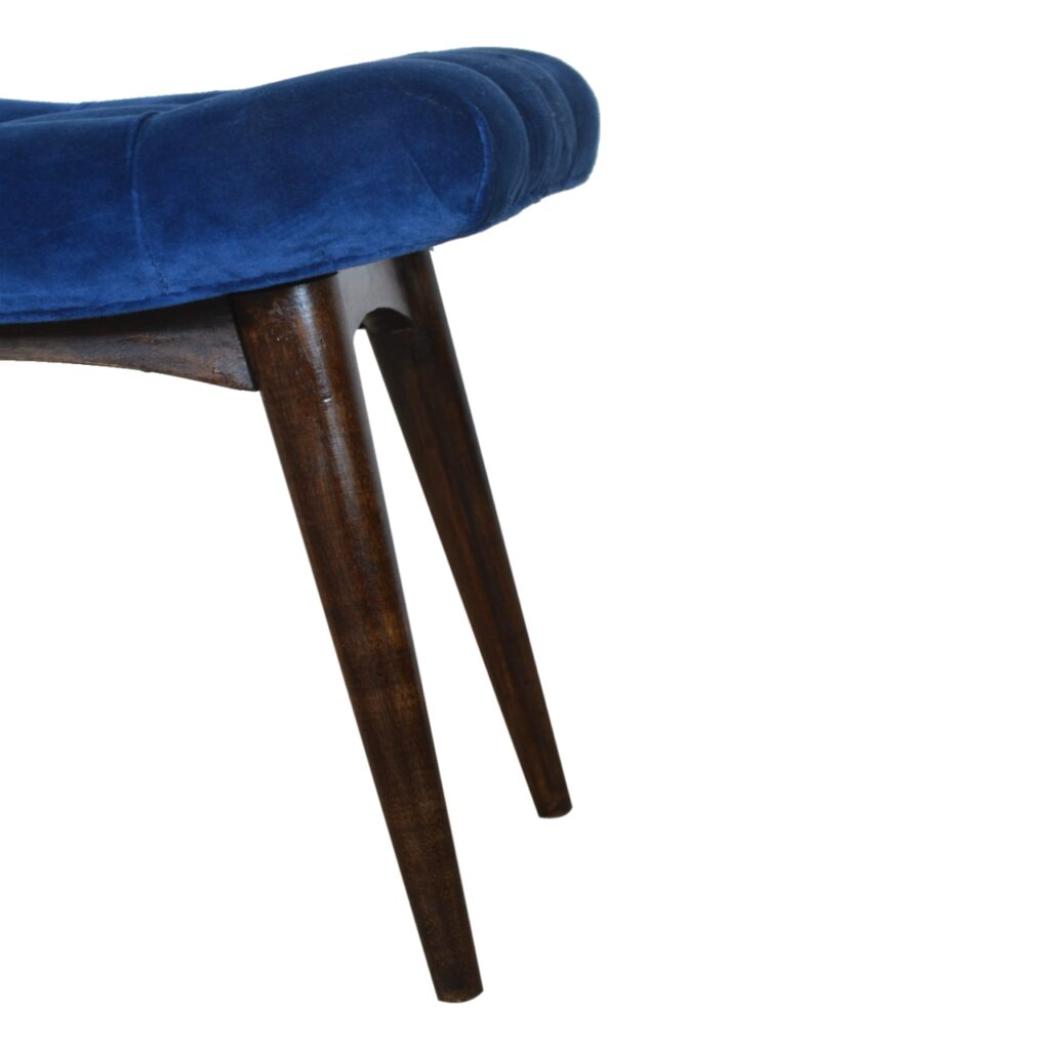 Royal Blue Cotton Velvet Bench | Upholstered Accent Seat | Bedroom & Hallway