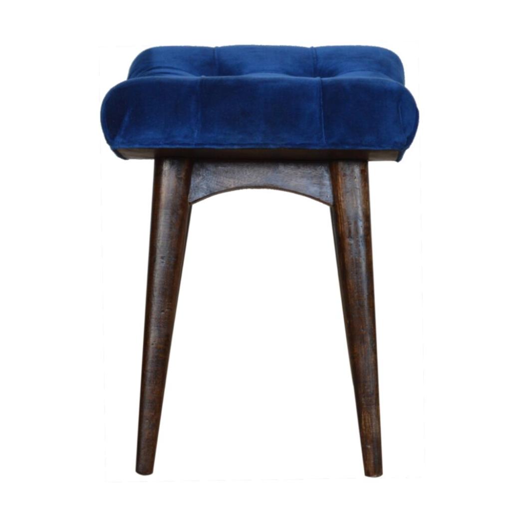 Royal Blue Cotton Velvet Bench | Upholstered Accent Seat | Bedroom & Hallway