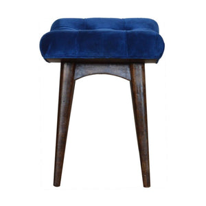 Royal Blue Cotton Velvet Bench | Upholstered Accent Seat | Bedroom & Hallway