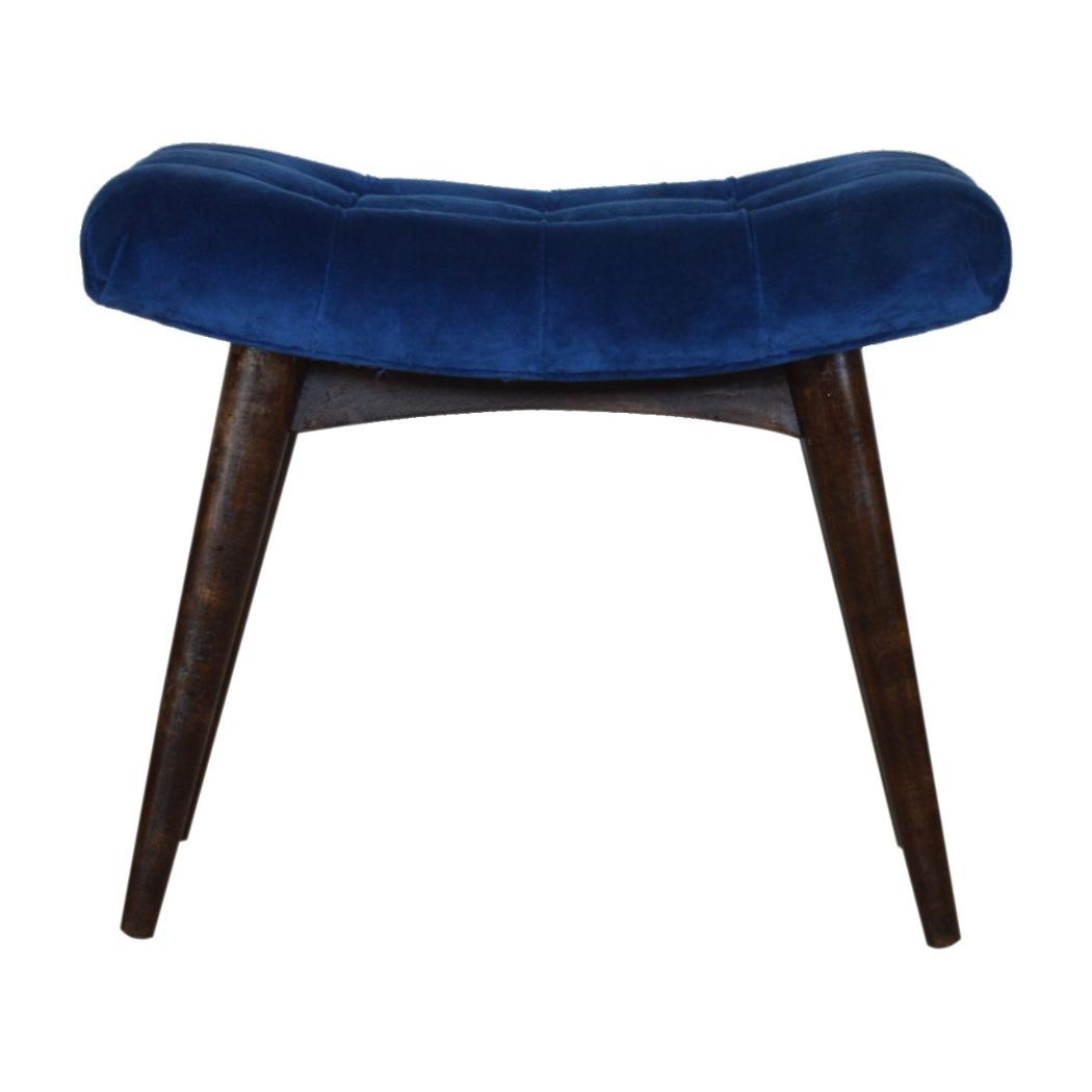 Royal Blue Cotton Velvet Bench | Upholstered Accent Seat | Bedroom & Hallway