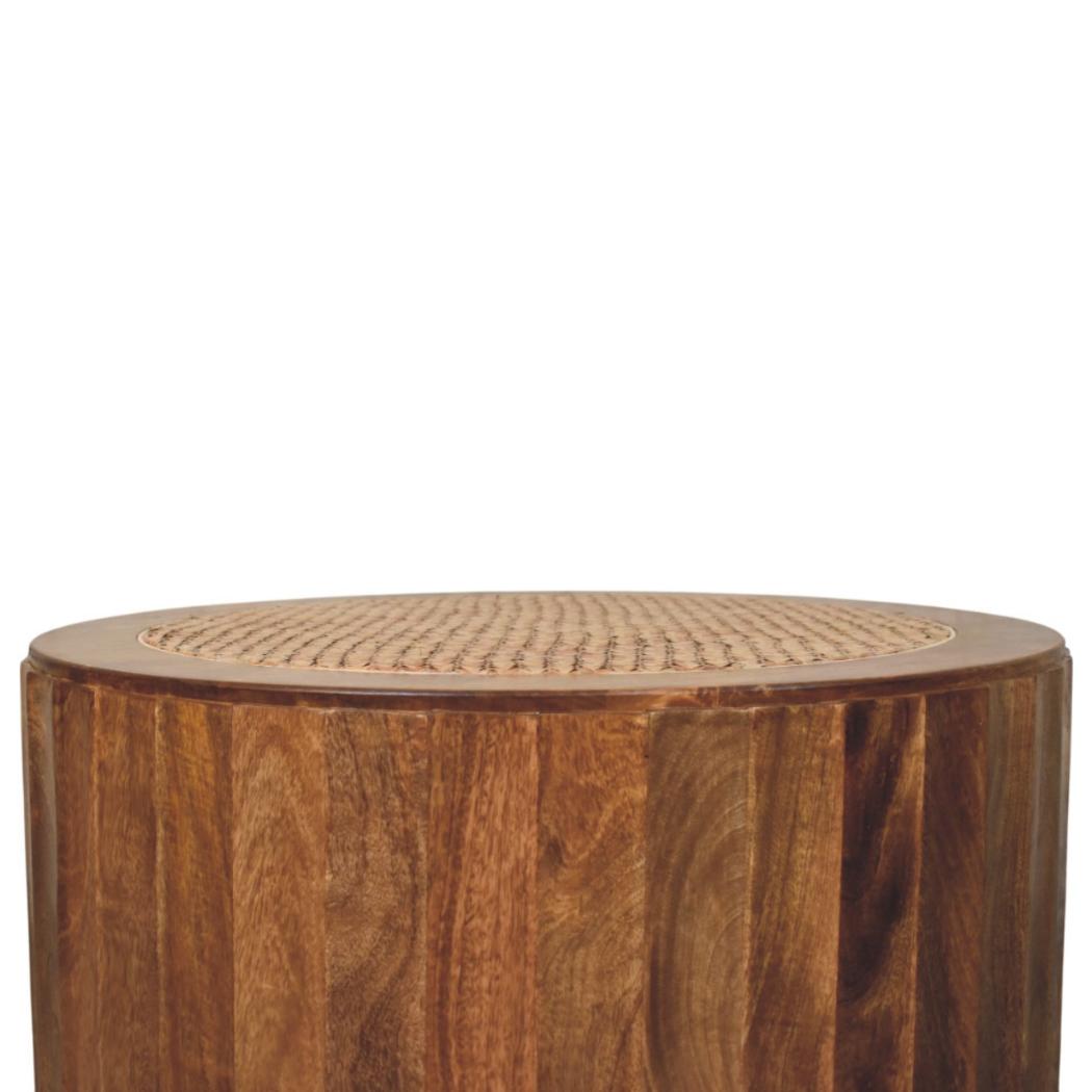 Saffron Rattan Coffee Table | Solid Mango Wood | Golden Teak Finish | Woven Cane Centre Table