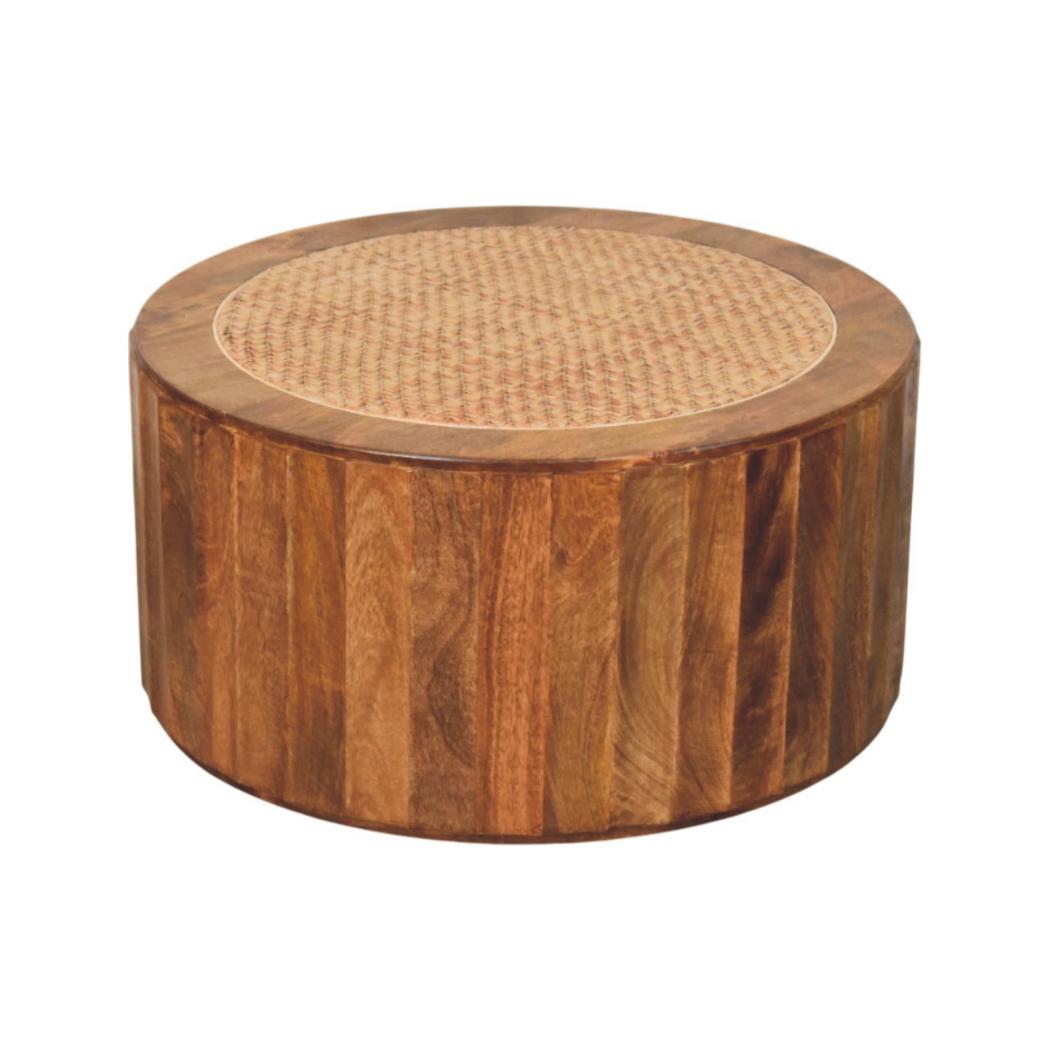 Saffron Rattan Coffee Table | Solid Mango Wood | Golden Teak Finish | Woven Cane Centre Table