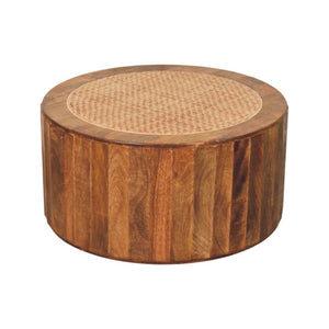 Saffron Rattan Coffee Table | Solid Mango Wood | Golden Teak Finish | Woven Cane Centre Table