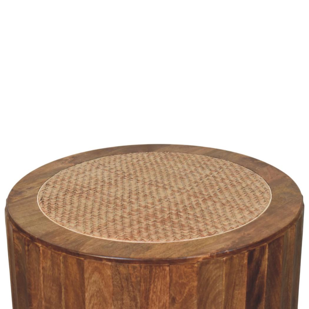 Saffron Rattan Coffee Table | Solid Mango Wood | Golden Teak Finish | Woven Cane Centre Table