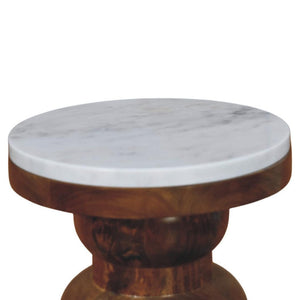 Bulla Marble Top Side Table | Solid Mango Wood | Natural Stone Surface | Sculptural Accent Table