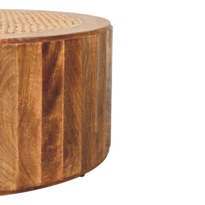 Saffron Rattan Coffee Table | Solid Mango Wood | Golden Teak Finish | Woven Cane Centre Table