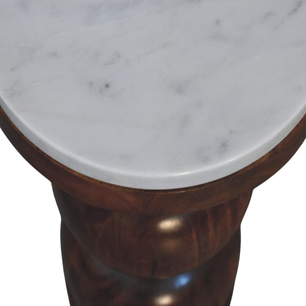 Bulla Marble Top Side Table | Solid Mango Wood | Natural Stone Surface | Sculptural Accent Table
