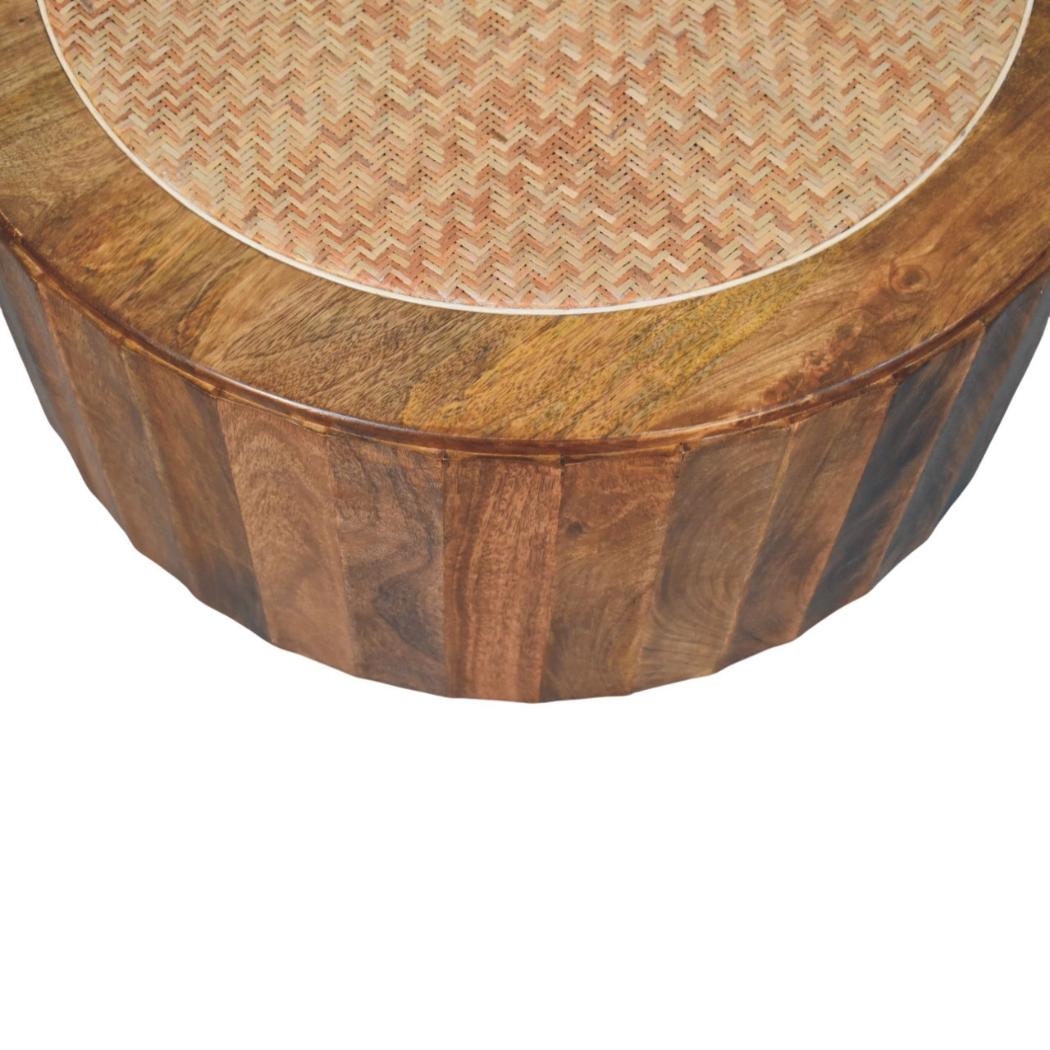 Saffron Rattan Coffee Table | Solid Mango Wood | Golden Teak Finish | Woven Cane Centre Table