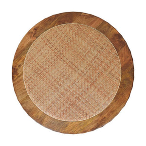 Saffron Rattan Coffee Table | Solid Mango Wood | Golden Teak Finish | Woven Cane Centre Table