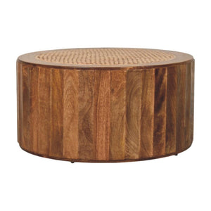 Saffron Rattan Coffee Table | Solid Mango Wood | Golden Teak Finish | Woven Cane Centre Table