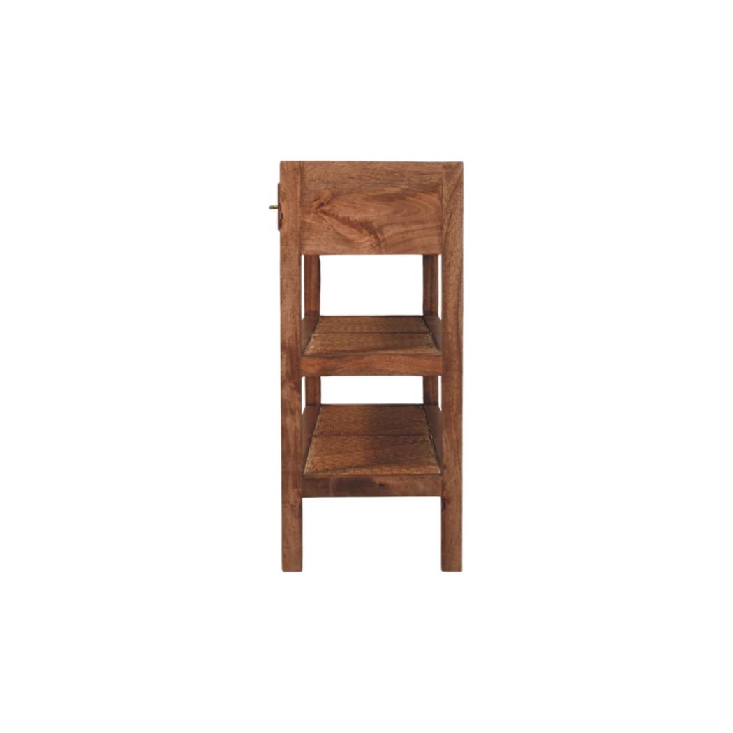 Saffron Rattan Console Table | Solid Mango Wood | Honey Caramel Finish | 2 Drawer Hallway Console with Rattan Shelves