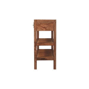 Saffron Rattan Console Table | Solid Mango Wood | Honey Caramel Finish | 2 Drawer Hallway Console with Rattan Shelves