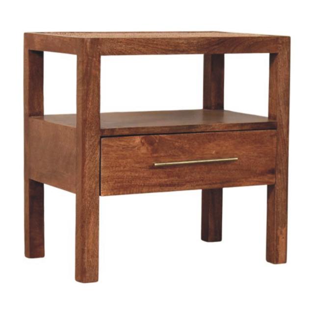 Saffron Rattan Nightstand | Natural Woven Bedside Table | Warm Bedroom Storage