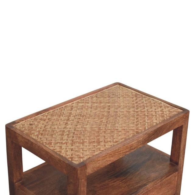 Saffron Rattan Nightstand | Natural Woven Bedside Table | Warm Bedroom Storage