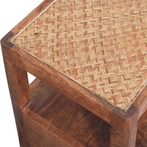 Saffron Rattan Nightstand | Natural Woven Bedside Table | Warm Bedroom Storage