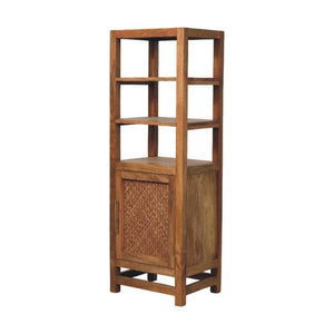 Saffron Rattan Tall Cabinet | Solid Mango Wood | Golden Teak Finish | Open Display Storage Cabinet