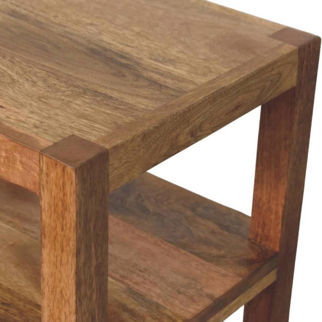 Saffron Rattan Tall Cabinet | Solid Mango Wood | Golden Teak Finish | Open Display Storage Cabinet