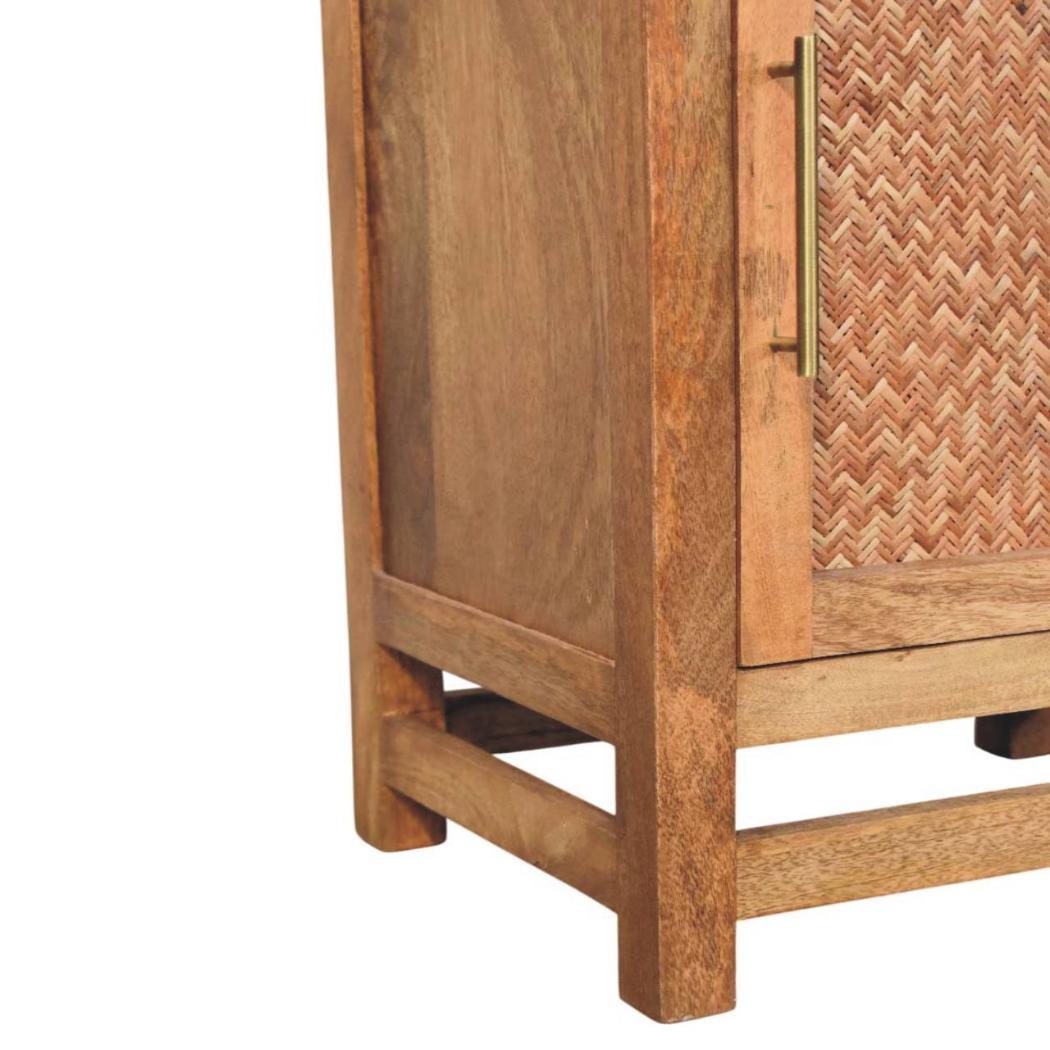 Saffron Rattan Tall Cabinet | Solid Mango Wood | Golden Teak Finish | Open Display Storage Cabinet