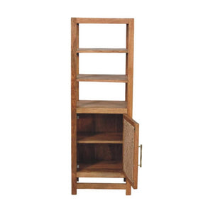 Saffron Rattan Tall Cabinet | Solid Mango Wood | Golden Teak Finish | Open Display Storage Cabinet