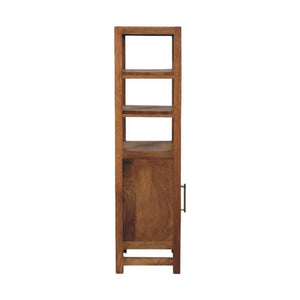 Saffron Rattan Tall Cabinet | Solid Mango Wood | Golden Teak Finish | Open Display Storage Cabinet