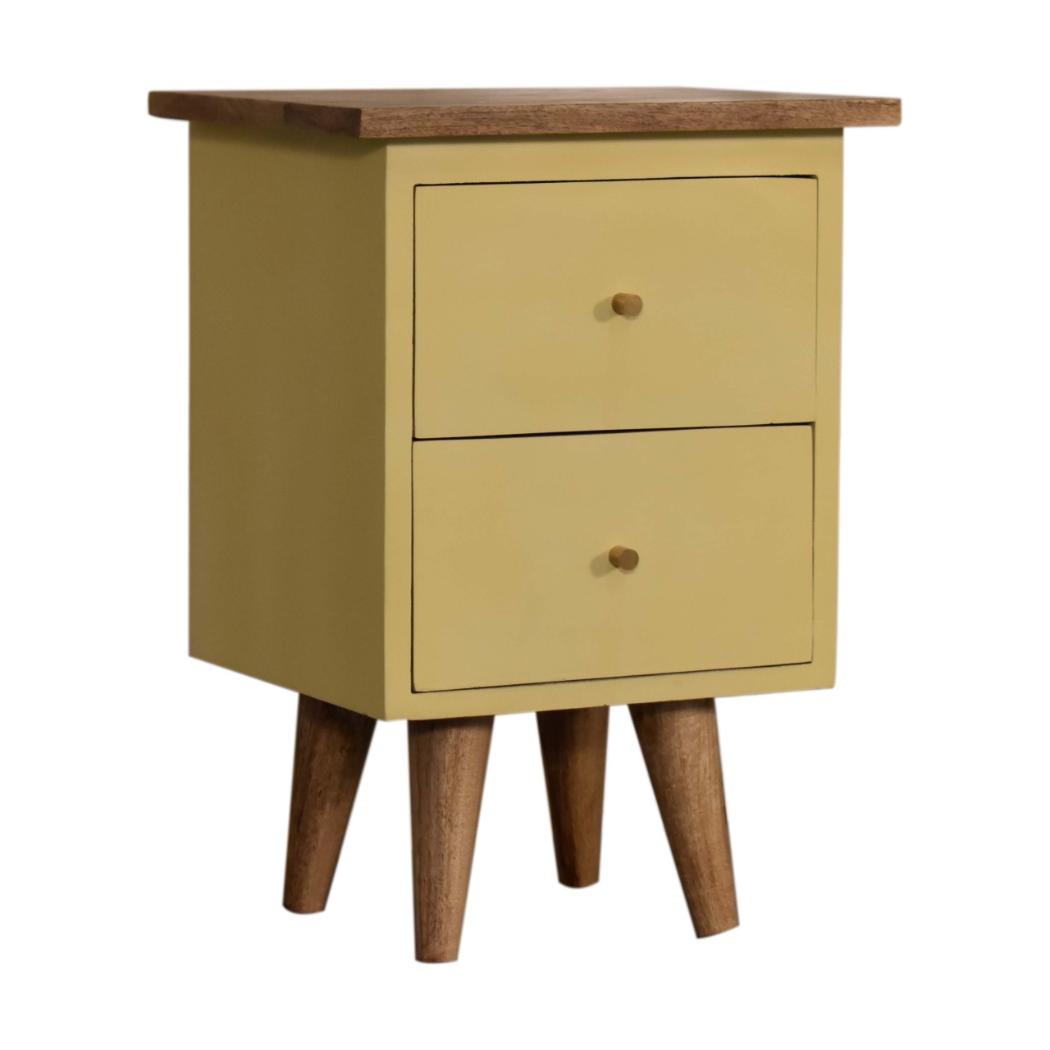 Saffron Yellow Bedside Table | Solid Mango Wood | Oak Top | 2 Drawers