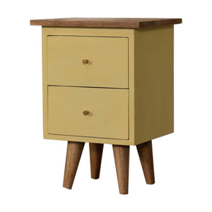 Saffron Yellow Bedside Table | Solid Mango Wood | Oak Top | 2 Drawers