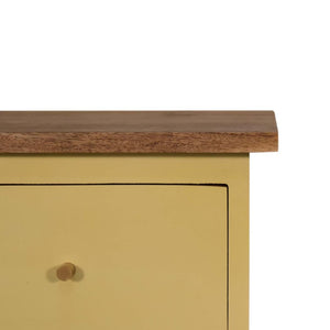 Saffron Yellow Bedside Table | Solid Mango Wood | Oak Top | 2 Drawers